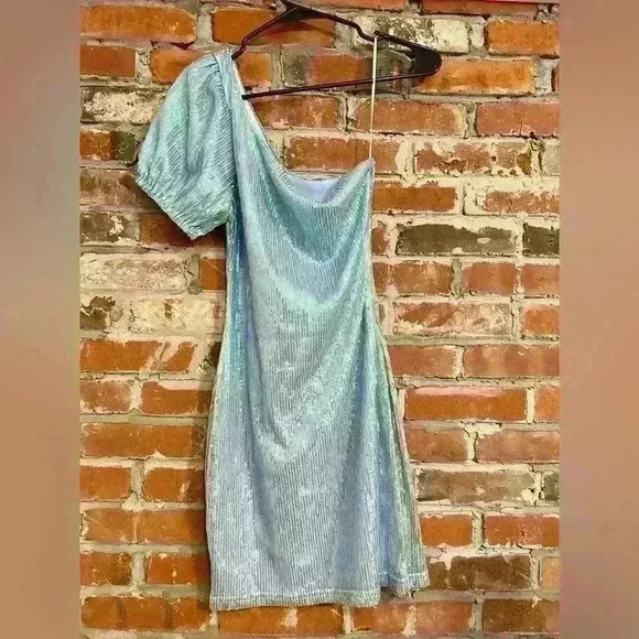 Superdown Honey One Shoulder Dress Size Small Blue Sequin - Picture 4 of 9